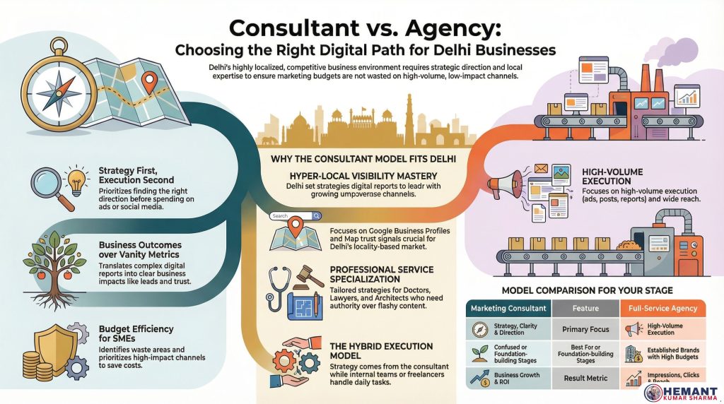 Digital Marketing Consultant in Delhi (Eng) Why Many Delhi Businesses Choose a Digital Marketing Consultant Before Hiring an Agency